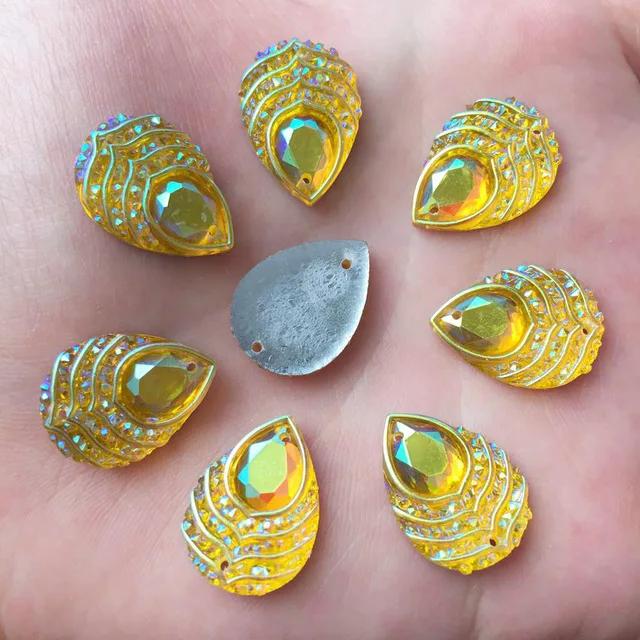 DIY 40pcs 13x18mm Teardrop Sew On Rhinestones AB Colors Resin Sew On Stone Flatback 2holes for Garment Clothing -A29