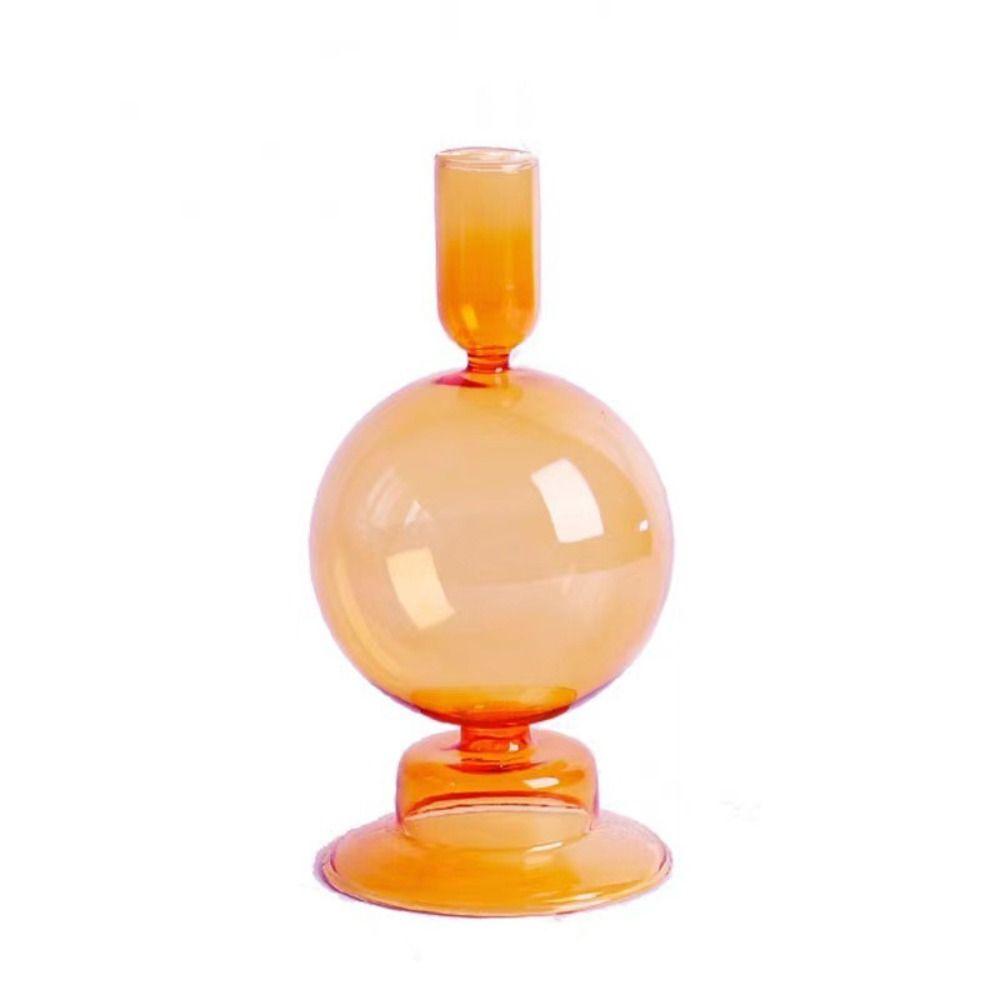 Striped Bottom Glass Candlelight Dinner Single Layer With Dried Flowers Vase Candle Holders Candlesticks Table Ornaments