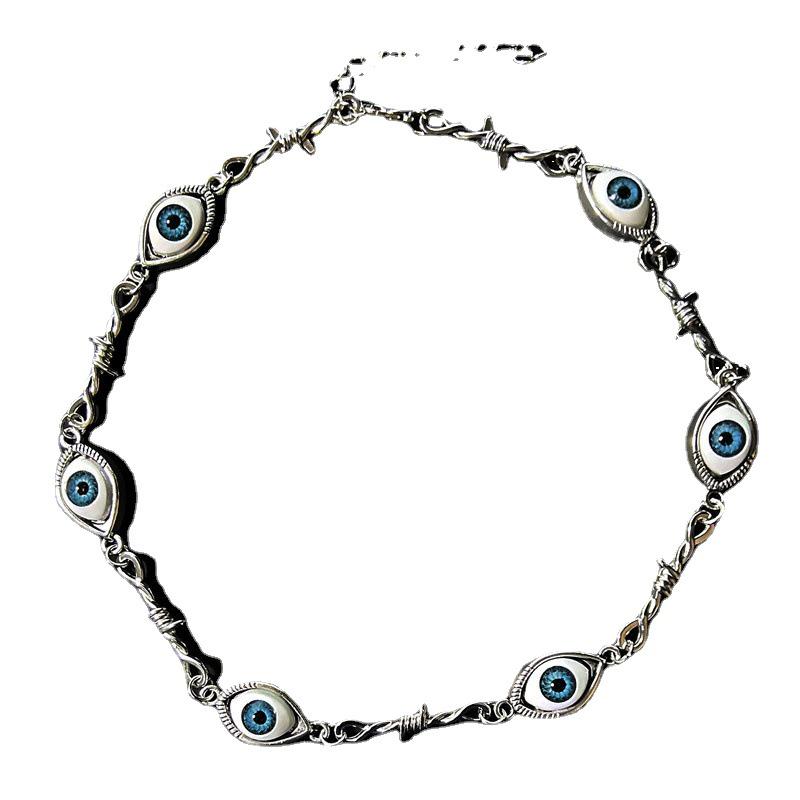 Halloween Blue Alien Eye Necklace with Iron Wire Bra Design – Unisex