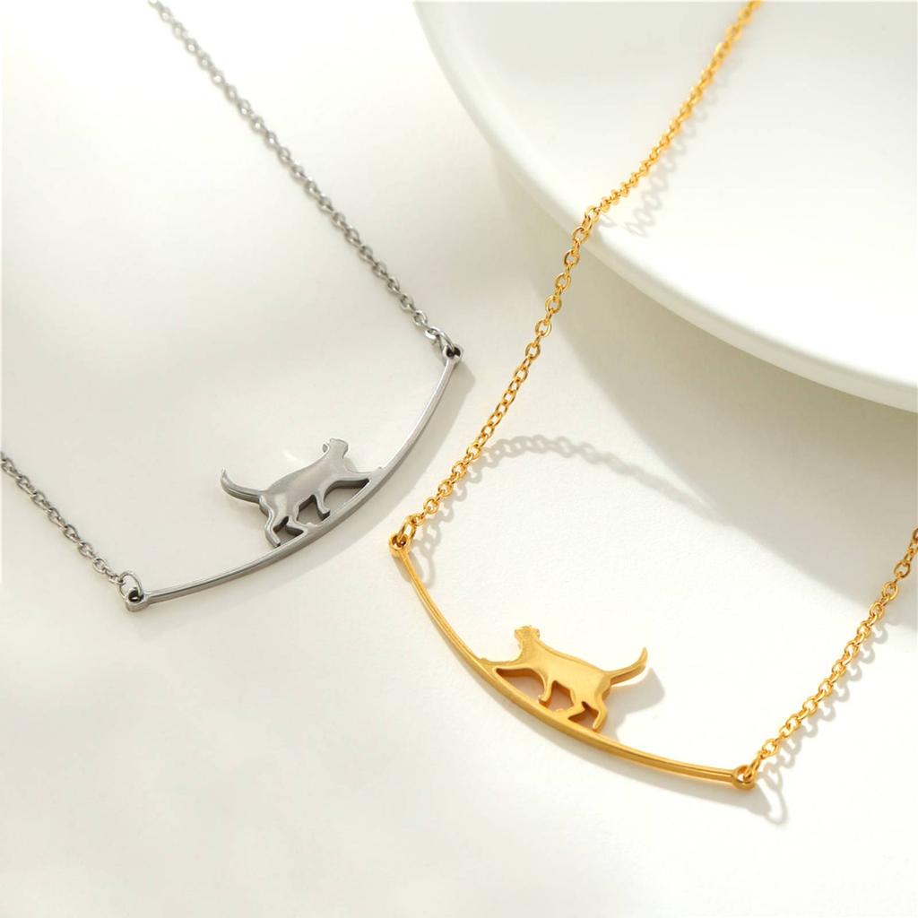 Cute Animal Walking Cat Pendant Necklace for Women Girls Stainless Steel Jewelry Gift