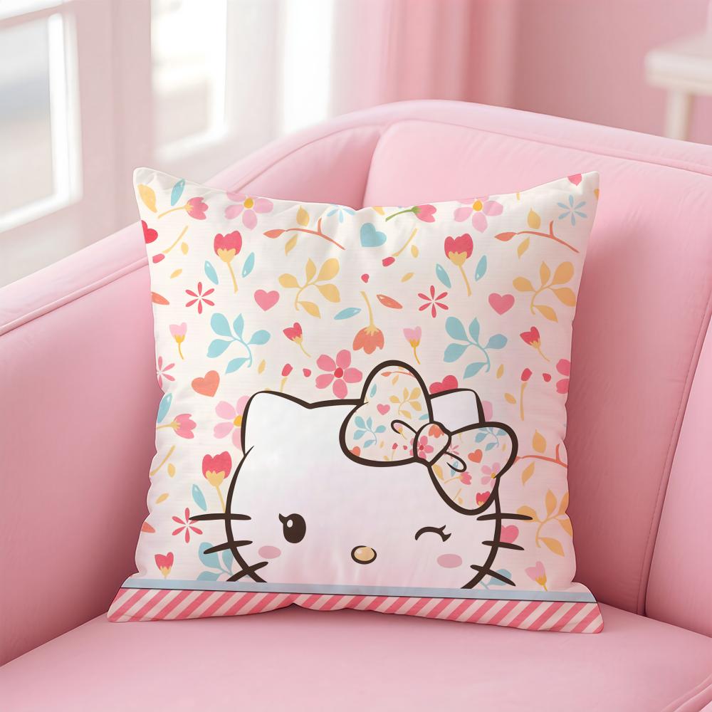 KKitty Flowers apples Kitty Cushion Cover Pillow Case Soft Friendly Fabric Concealed Zipper