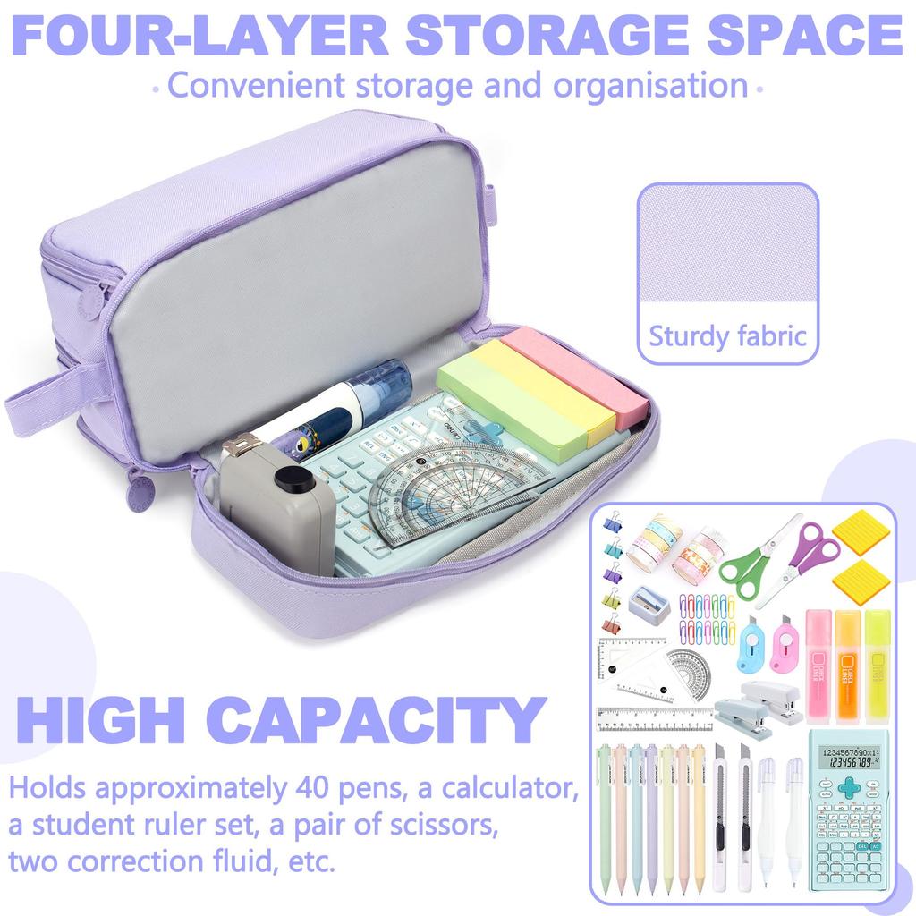 Large-capacity pencil case simple solid color stationery box double-layer multifunctional pencil case student school supplies
