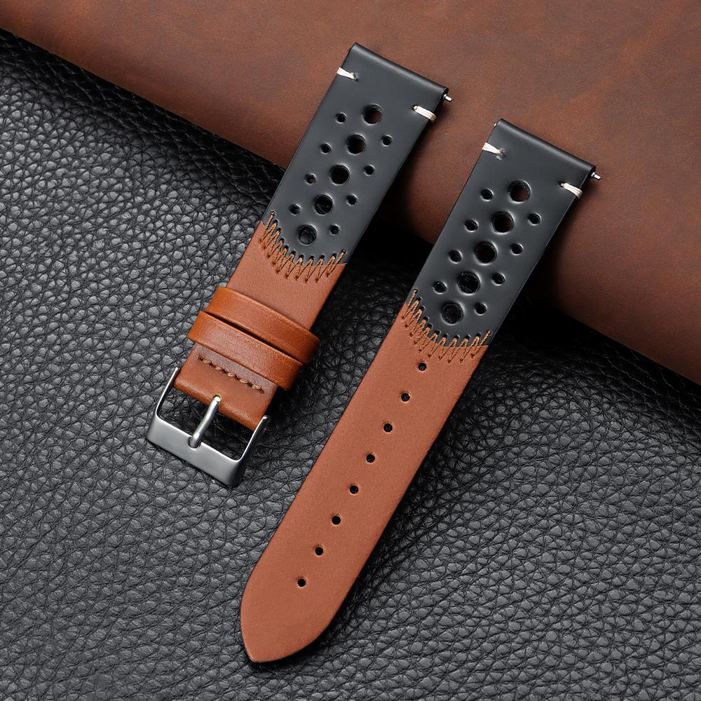 20mm 22mm Oil Wax Genuine Leather Breathable Watchband Bracelet Men Women Cowhide Wrist Watch Band Black Brown Strap Accessories