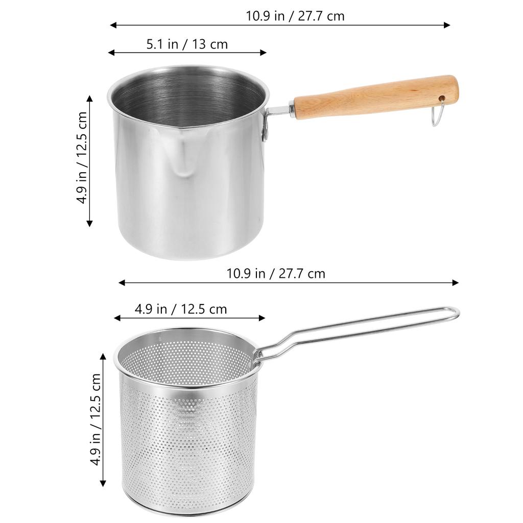 1Set Household Deep Fryer Pot with Metal Frying Basket Stainless Steel Construction Fast Heat Transfer Safe for Gas Electric