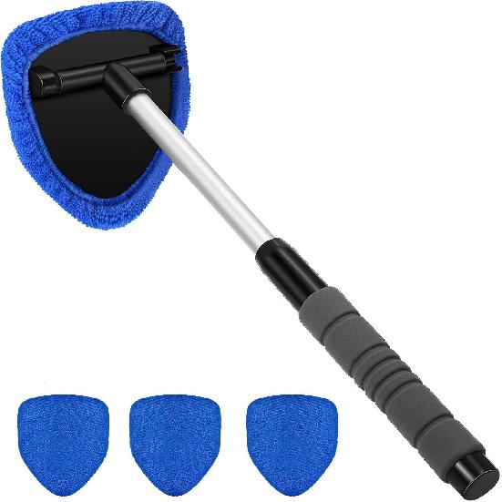 Windshield Cleaning Tool, Microfiber Car Window Cleaner with 4 Reusable and Washable Microfiber Pads and Extendable Handle Deals