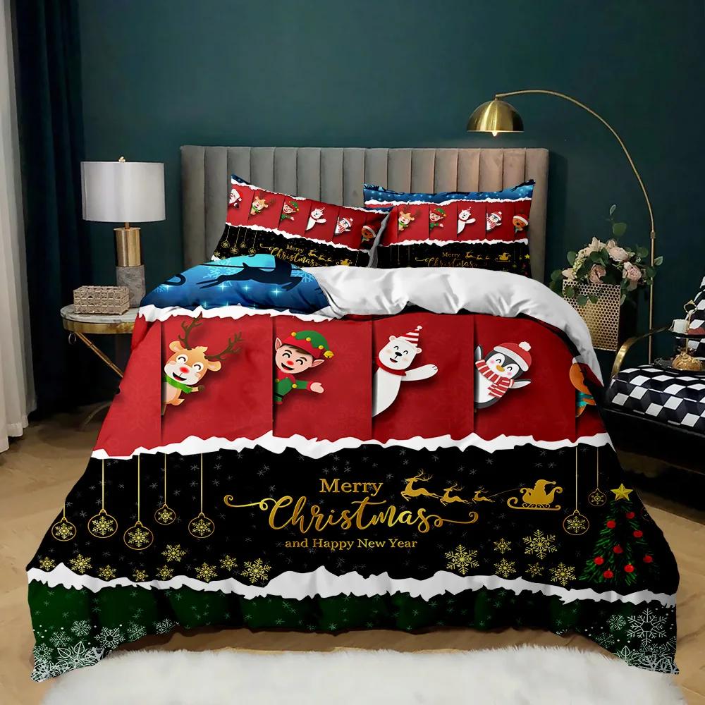 Christmas Duvet Cover Merry Christmas Stocking Comforter Xmas Gifts Bedding Set Kids Happy New Year Candy Polyester Qulit Cover