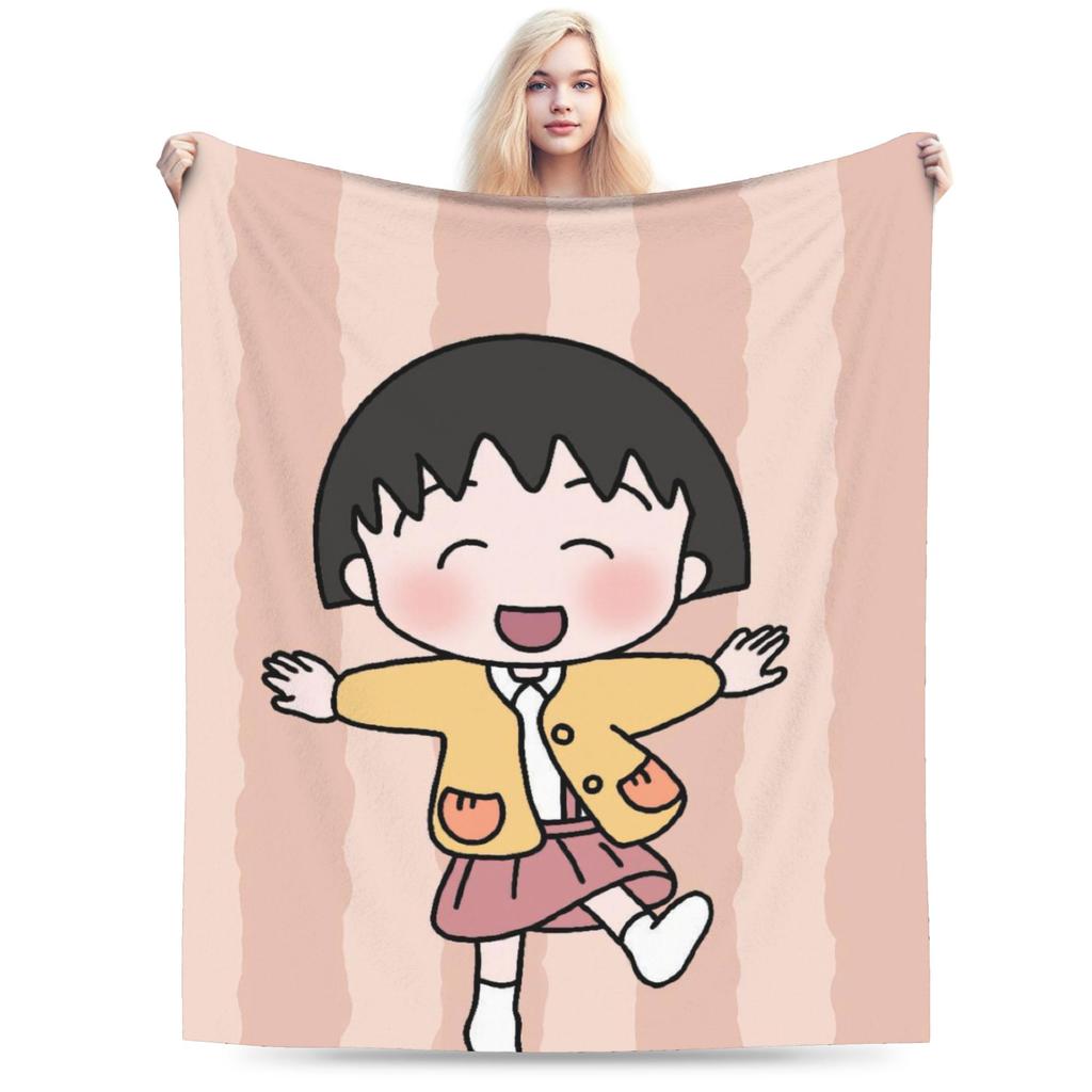 Coperte Anime Chibi Maruko Chan Flanella Stampata Coperte Plaid Multifunzione Ultra-Morbide per Letto Camera da Letto Tappeto Pezzo