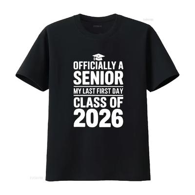 Officially A Senior My Last First Day 2026 T Shirt Class of Seniors School Vintage Washed Fashion Unisex Breathable