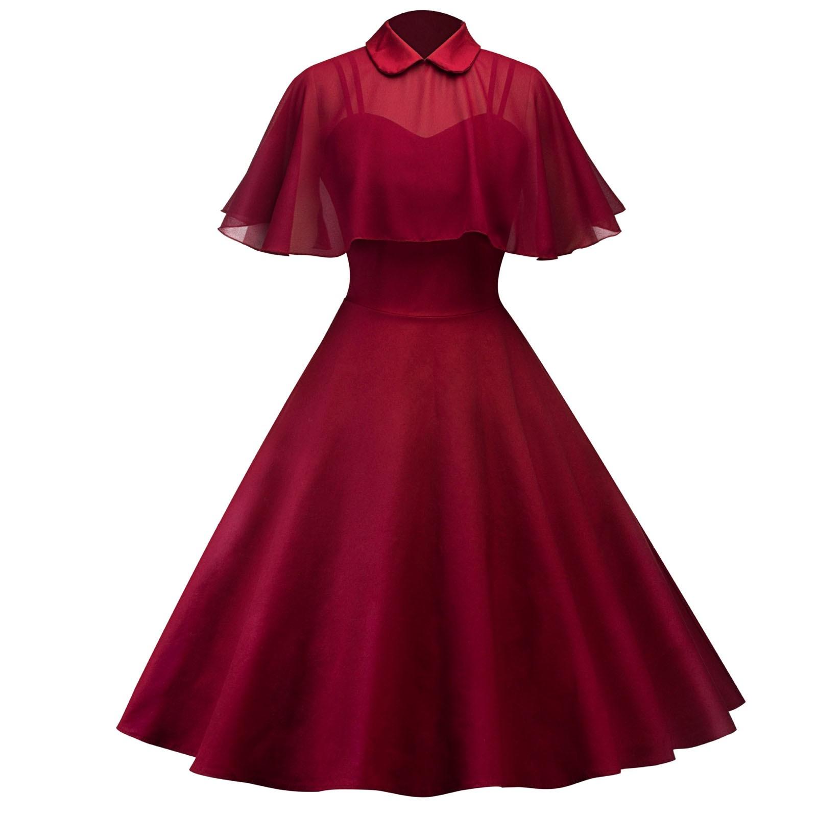 

Women s Color Lace Long Skirt Cloak Stand Collar Short Sleeve Dress RD/S S винний