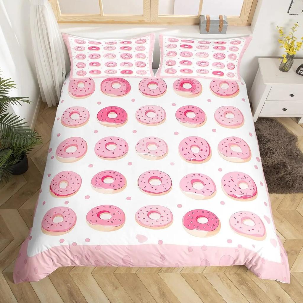 Donuts Bedding Duvet Cover Chocolate Doughnut Bedding Set Black White Comforter Cover Microfiber Whimsical Dessert Quilt Cover