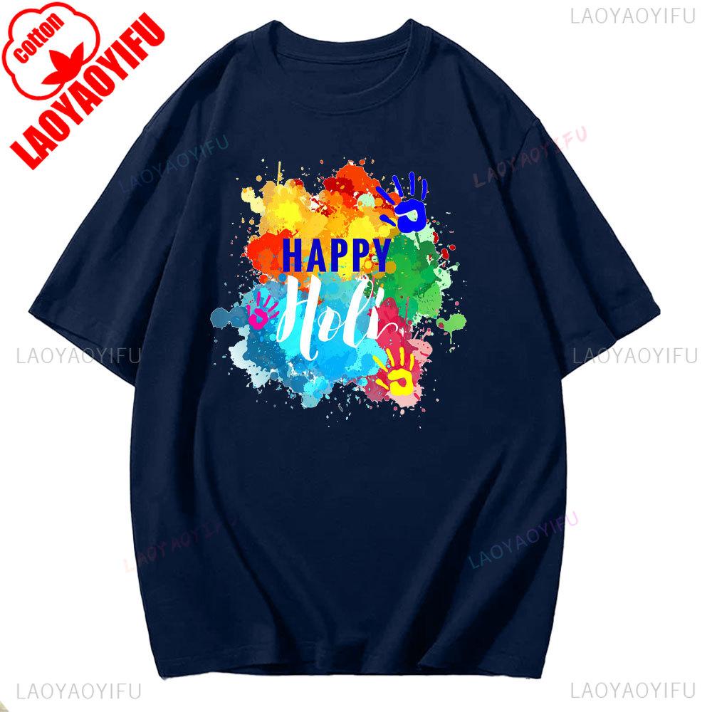 Holi Celebration Graphic TShirt Spring 2025 Streetwear Short Sleeve Unisex Fashion for Youth Adults Hindu Festival of Colors