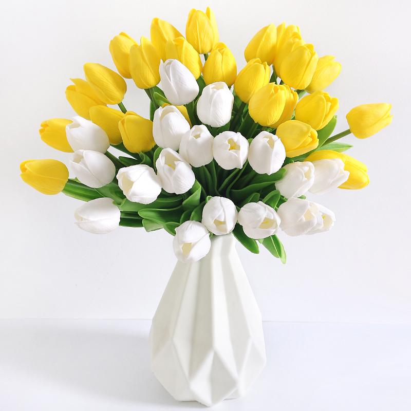 5/10/20Pcs Vibrant Multicolor 33cm Artificial Tulip Bouquet Real Touch Faux Flowers for Home Office Weddings Easter Decorations