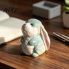 Natural Basswood Rabbit Ornament Hand-Carved Lop-Eared Bunny Ornament Cute Desk Animal Figurine Small Table Decorative Statue for Entryway