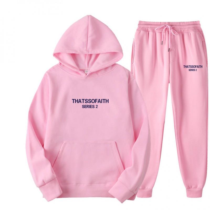 Men Women Hoodie Sweatpants Set Casual Fleece Lined Tracksuit Sportswear