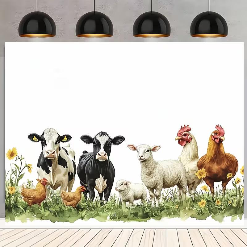 2D Rustic Barnyard Animal Backdrop Cloth for Photo Shoot & Events