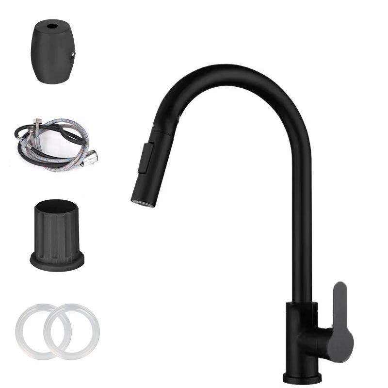 

Матовый никель, кухонный смеситель с одним отверстием, выдвижной излив, смеситель для кухонной мойки, распылительная головка, хромированный/черный смеситель