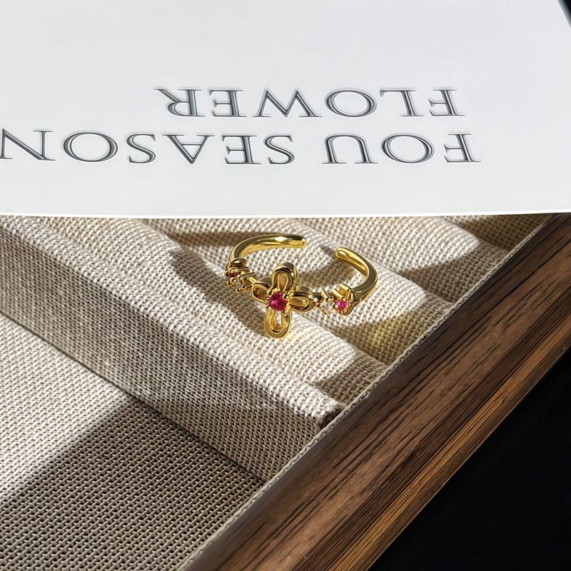 Retro Aesthetic Gemstone Enamel Flower Ring for Women - Light Luxury Ins Cool Style Index Finger Accessory