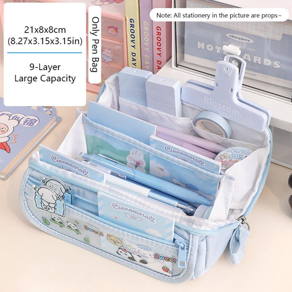

Solid Color Pen Bag Large Capacity Stationery Storage Pouch Stationery Organizer School Office Blue-Only Pen Bag