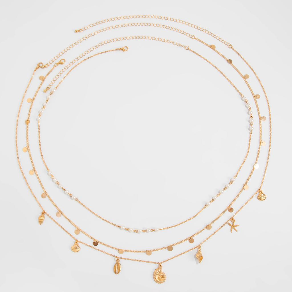 Beach Resort Wind Conch Starfish Waist Chain Female, Sexy Imitation Pearl Fine Chain Shell Body Chain