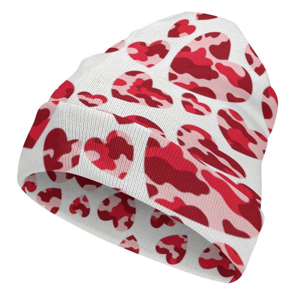Factory Best Sale Custom Teal Heart Camo Print Cuffed Knit Beanie Men Women Winter Warm Outdoor Skull Cap for Wear