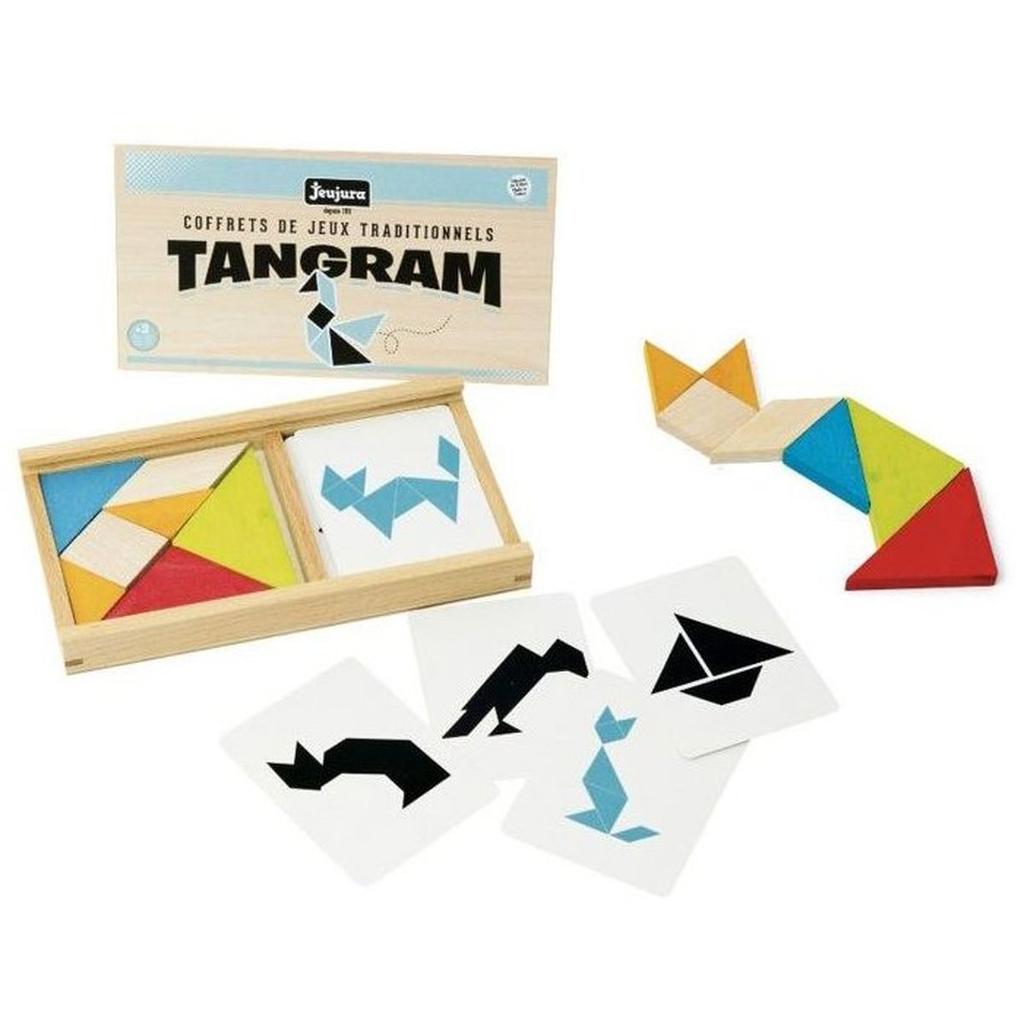 Jeu de tangram en bois - JEUJURA - 8144 - Coffret en bois - 7 pieces - 30 modeles