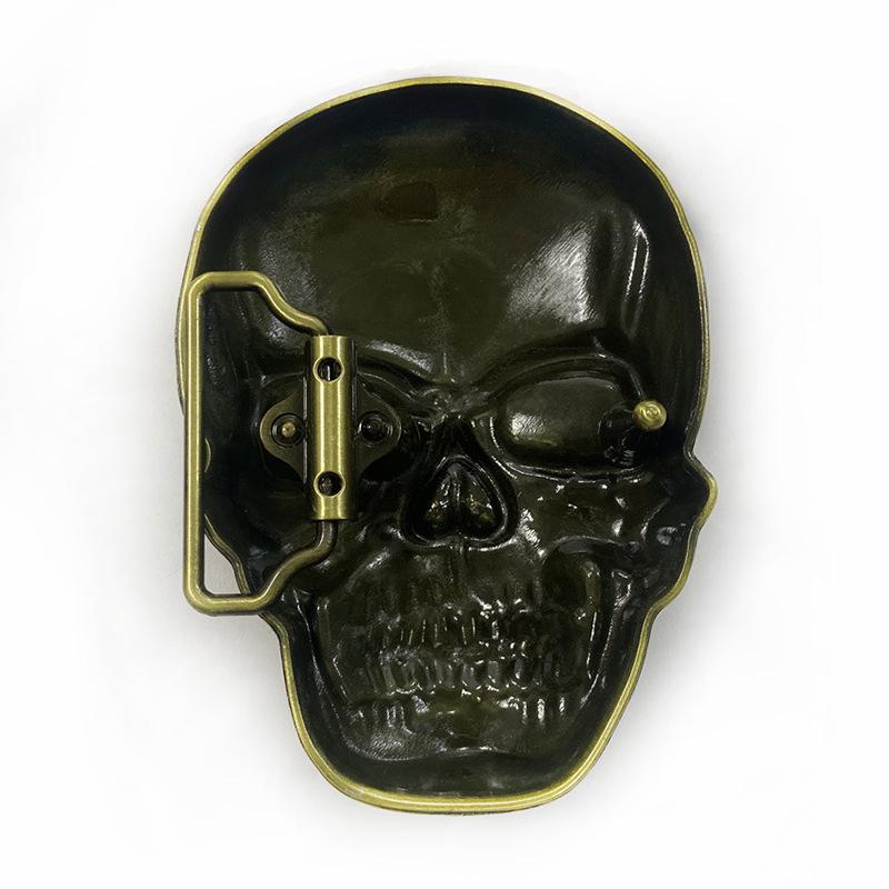 Large Alloy Skull Head Belt Buckle - Heavy Duty Halloween Skeleton Design, Fits All Sizes.