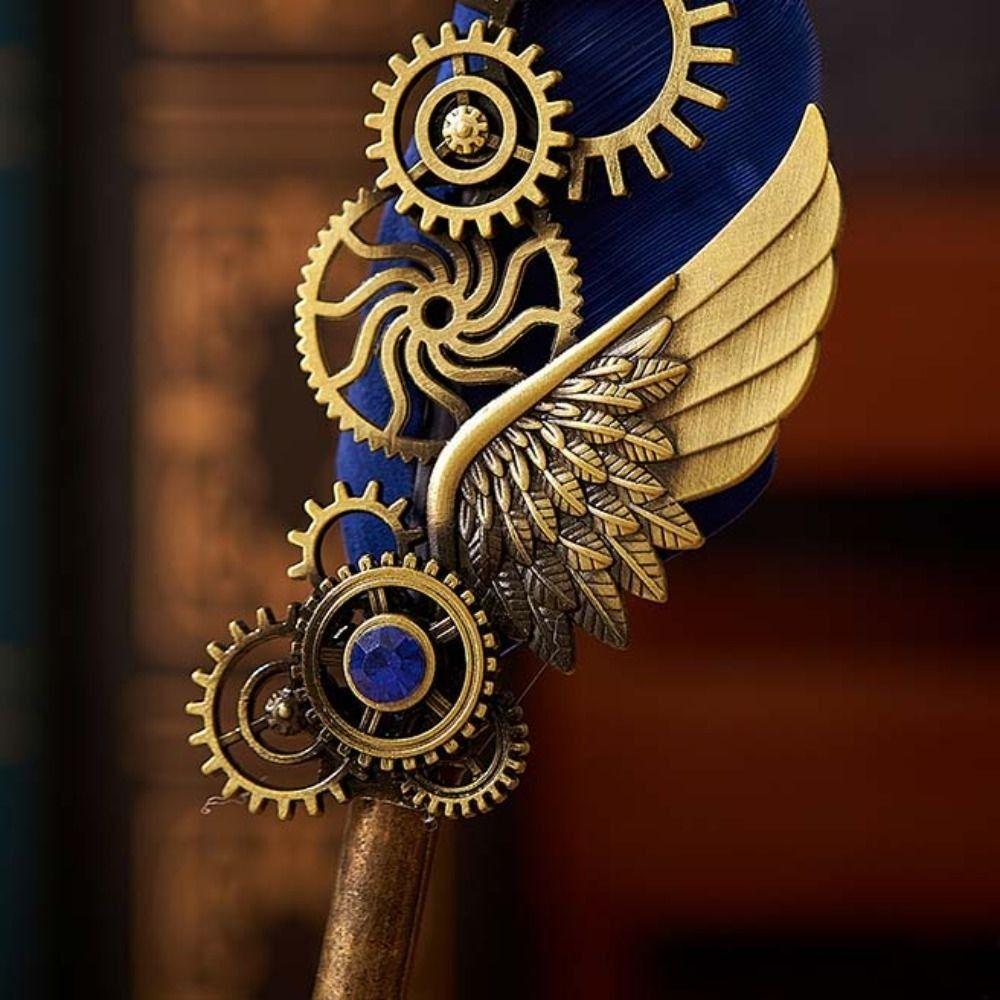 Replaceable 5 Nib Metal Signature Pen Retro Punk Feather Pen  Writing Accessories