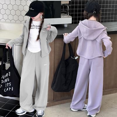 Mädchen Frühling Herbst Set Koreanischer Stil Mittelgroße und Große Kinder Locker Lässig Sport Weitbein Hose Hose