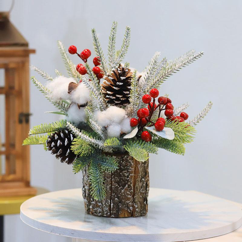 Home Decorative Artificial Christmas Tree Simulation Desktop Decoration Plant Pot Window Display Arrangement Holiday Ornament