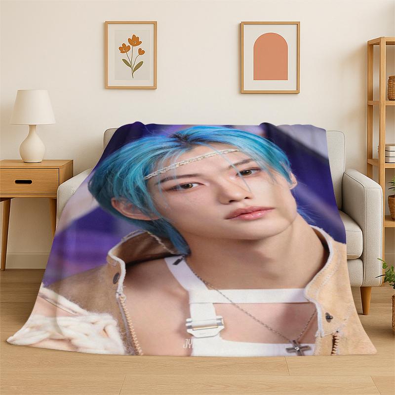 Kpop Felix Stray Kids Music Flannel Blanket Soft Warm Throw Blanket for Bedroom Living Room Bed Travel Camping Picnic Gift