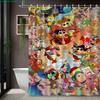 Crayon Shin-chan & Friends with Shiro 2D Print Waterproof Shower Curtain, Green Anime Bathroom Decor with Hooks