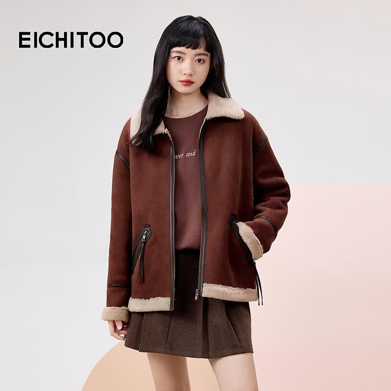 EICHITOO Women's Winter Faux Lamb Wool Lapel Jacket