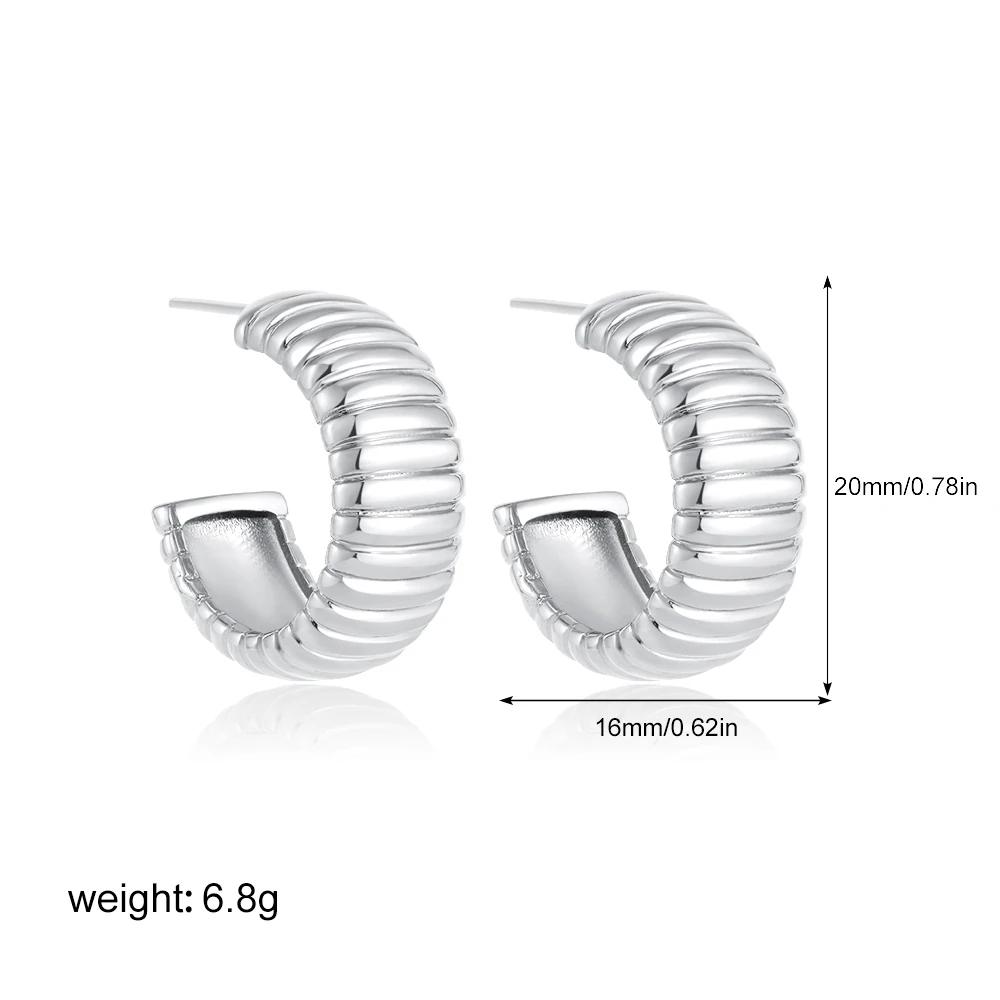 

Creative Golden Color Metal Ribbed Chunky Hoop Earrings for Women Texture C Shape Statement Earring Stainless Steel Zircon
