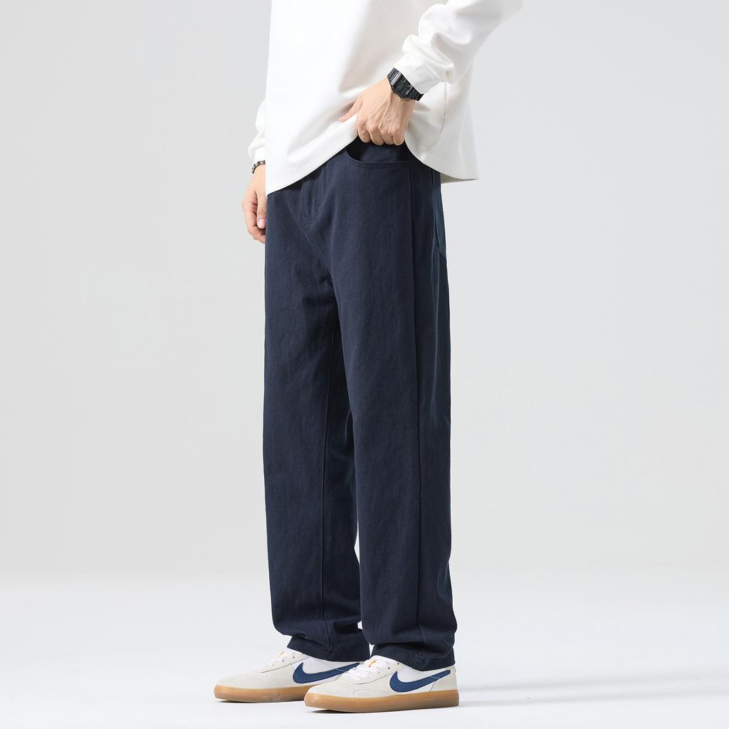 Solid color simple trendy brand slim-fit straight casual pants men's spring new trendy pure cotton long pants
