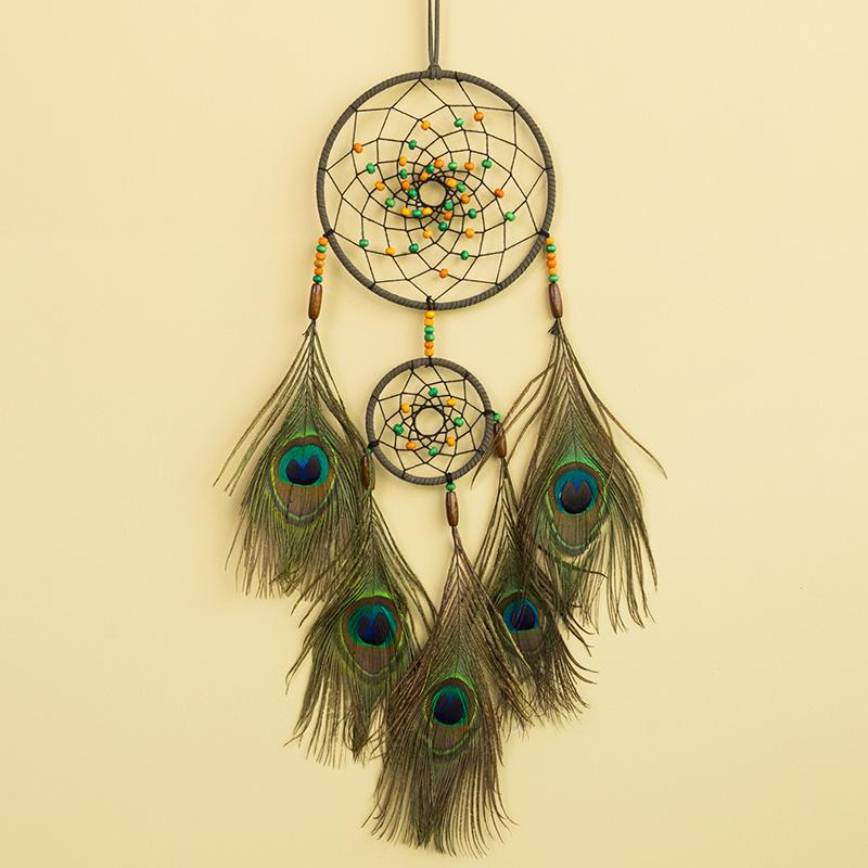 Vintage Peacock Feathers Dream Catcher Handmade Wind Chimes Bedroom Hanging Wall Pendants Home Decorations For Party Gifts