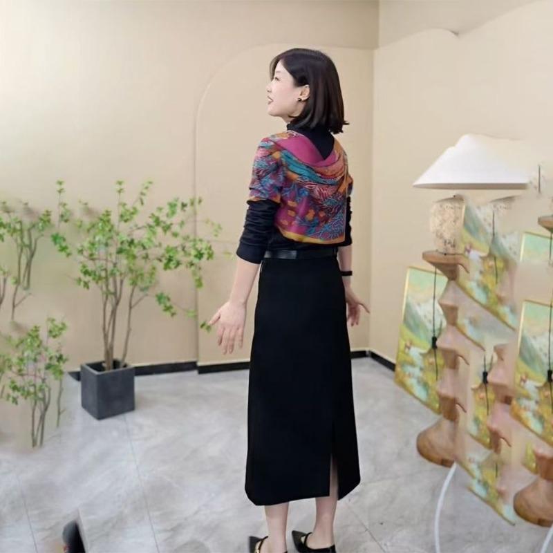 Autumn and Winter New Fashion Fake Two-piece Printed Western-style Long-sleeved Half Turtleneck Bottoming Shirt Top