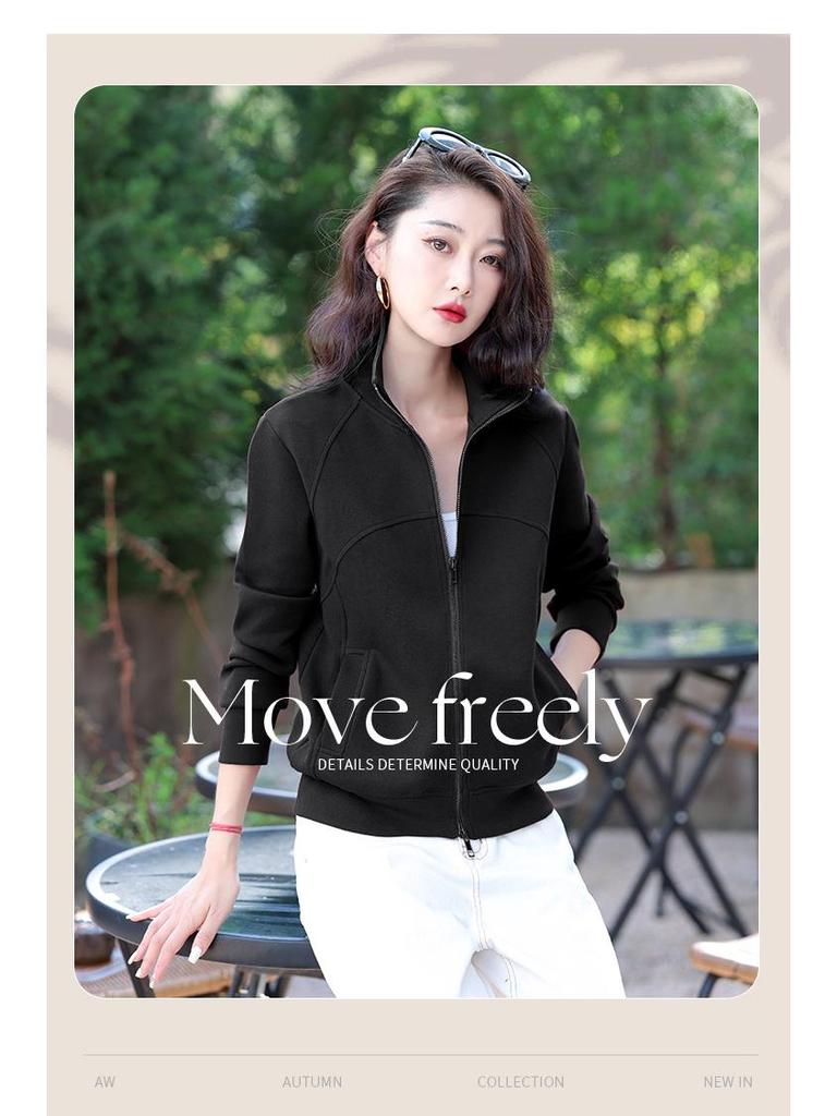 2025 Versatile Women's Stand-up Collar Double Zipper Cardigan: Casual Long Sleeve Sports Jacket