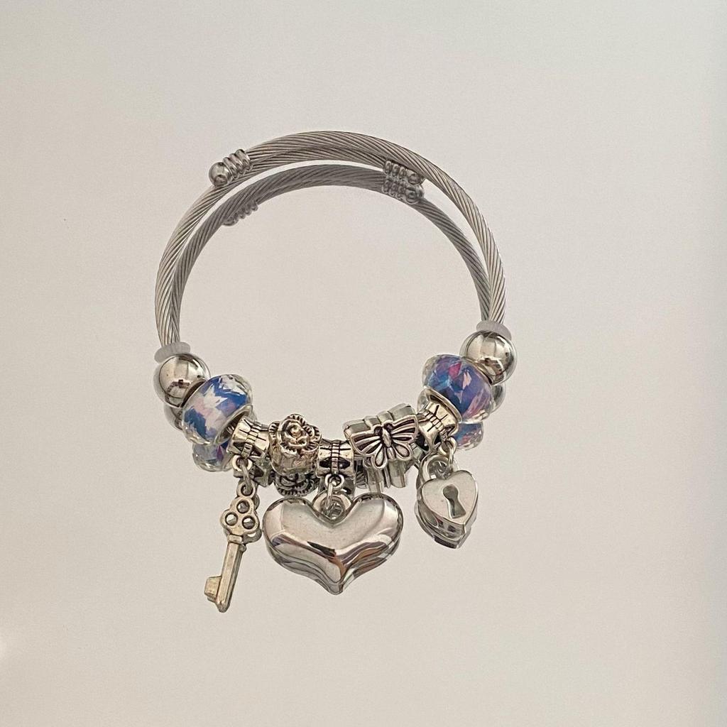 Panjia Dora Women's Stainless Steel Beaded Bracelet - European American Versatile Luxury Jewelry