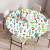Plant Flower Patterns Round Tableclothes for Dining Table Fitted Table Protector Cover Elastic Edge Desk Decoration Waterproof