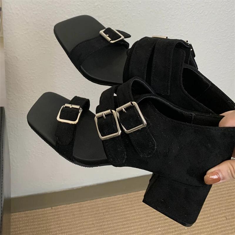 

Fashion Eilyken Summer Square Toe Buckle Strap Sandals Women Fashion Chunky Heels Banquet Ladies Shoes Zapatos Mujer 35