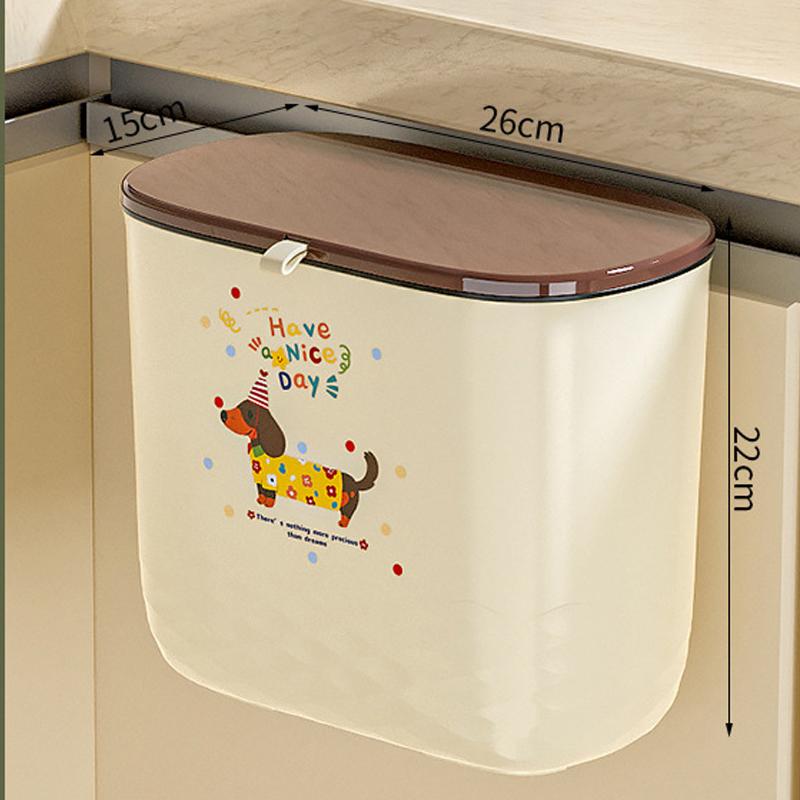 Cream-Style Wall-Mounted Garbage Bin - Stickable Hanging Dual-Use Sliding Lid Large-Capacity Countertop Kitchen Waste Bin 2250₽
