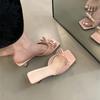 High-heeled cool slippers New summer square-headed open-toed versatile butterfly low-heeled slippers