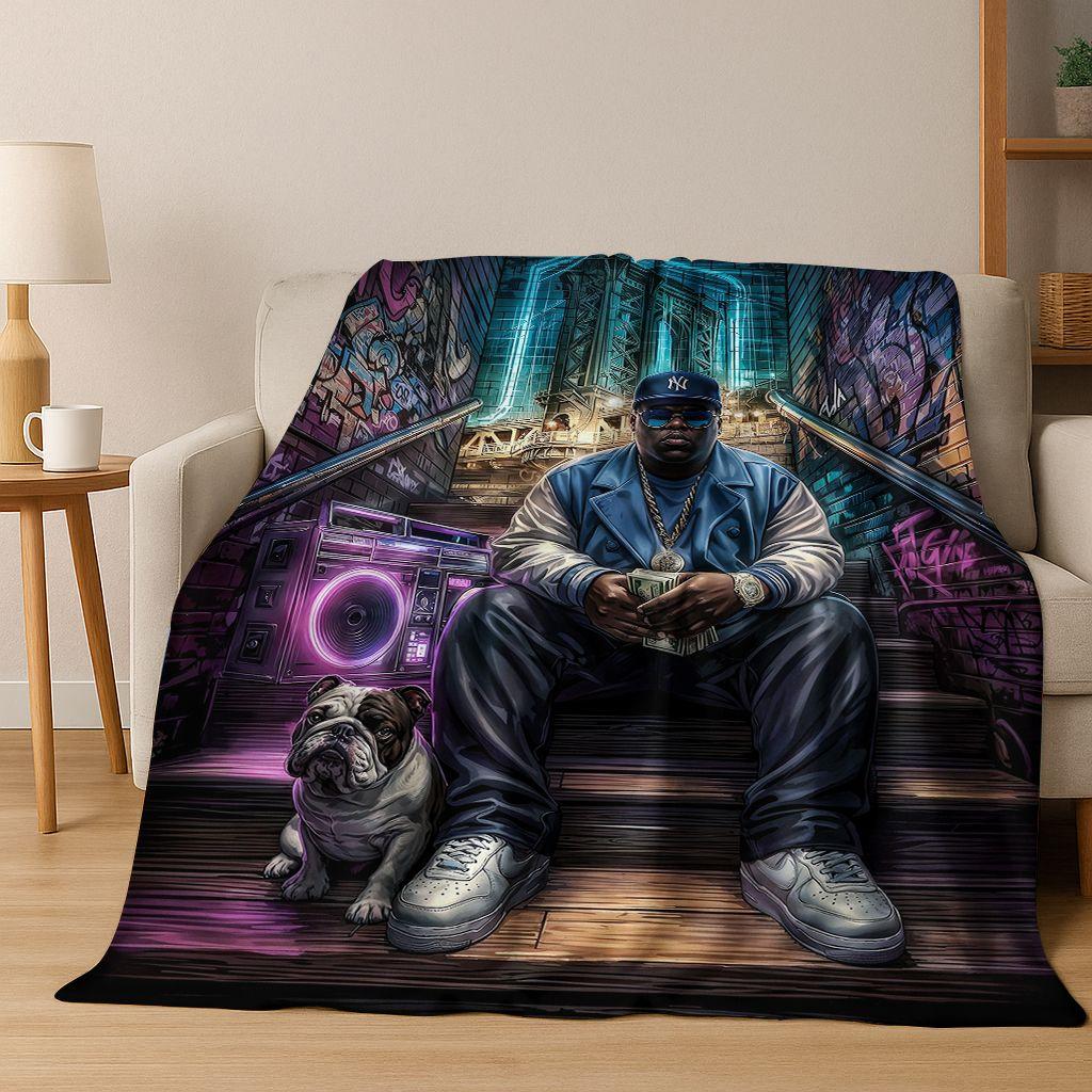 Manta de Franela con 26 Estilos de Artistas de Rap Dibujos Animados Tupac Snoop Dogg Hip Hop, Manta Acogedora Suave para Hogar Dormitorio Cama Cubierta de Sofá