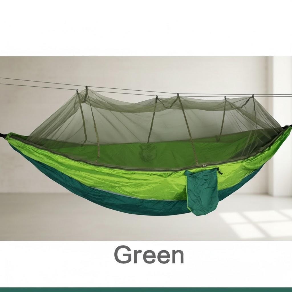Ultralight Portable Camping Hammock with Mosquito Net Double Outdoor Leisure Gear for 2 Person Travel зелёный