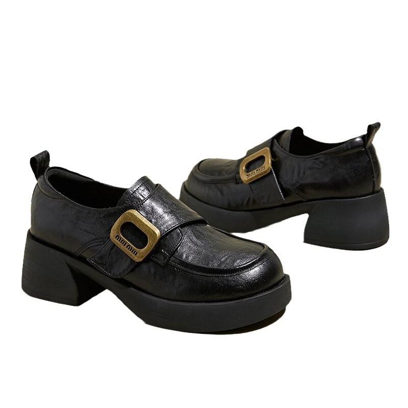 Internet celebrities with the same loafers women's Velcro 2025 autumn new thick-soled British style women's shoes thick heel loafers small leather sh