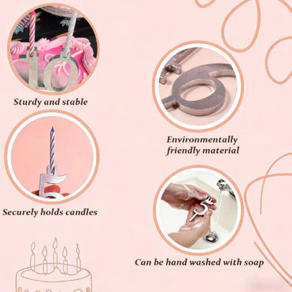Aluminum Cake Stand Reusable Number Birthday Cake Candle Holder Set Silver Aluminum Cake Toppers for Parties Anniversaries