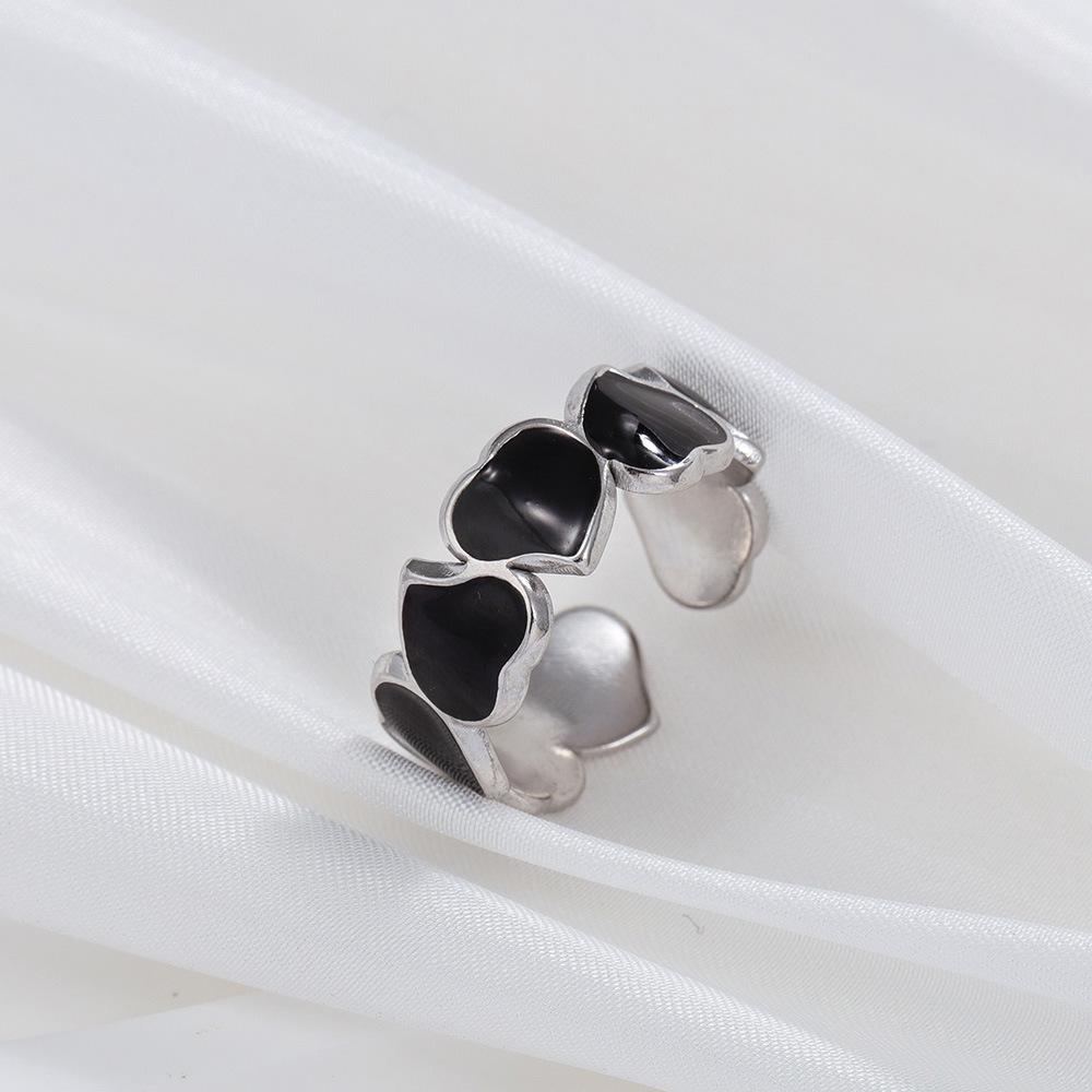 Women s Stainless Steel Heart Ring: Cross Drip Oil Design, Titanium Steel, Openable, Non-Fading