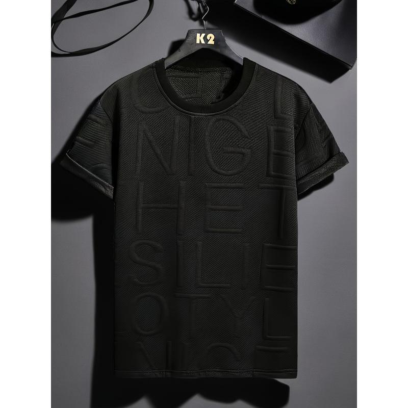 Men s Black 3D Embossed Alphabet T Shirt Breathable Mesh Casual Tee 1XL