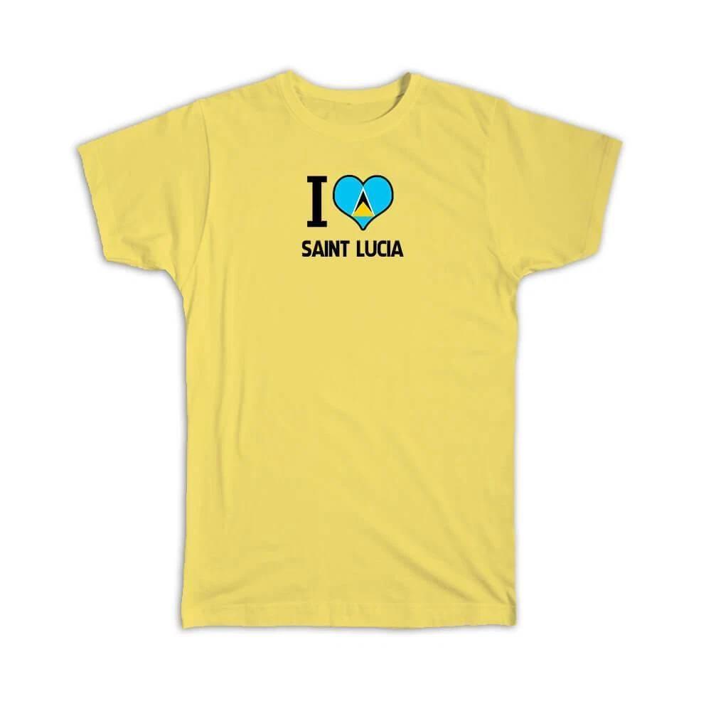 Gift T-Shirt : I Love Saint Lucia Flag Heart Country Crest Expat 2XL