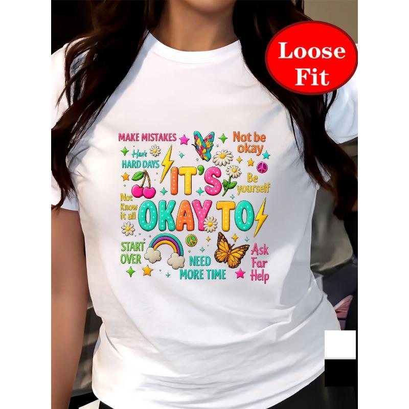 

Европейский размер Вдохновляйте себя, Принимайте ошибки, Футболка с коротким рукавом и круглым вырезом, Повседневный топ для весны и лета, Женская одежда больших размеров S белый